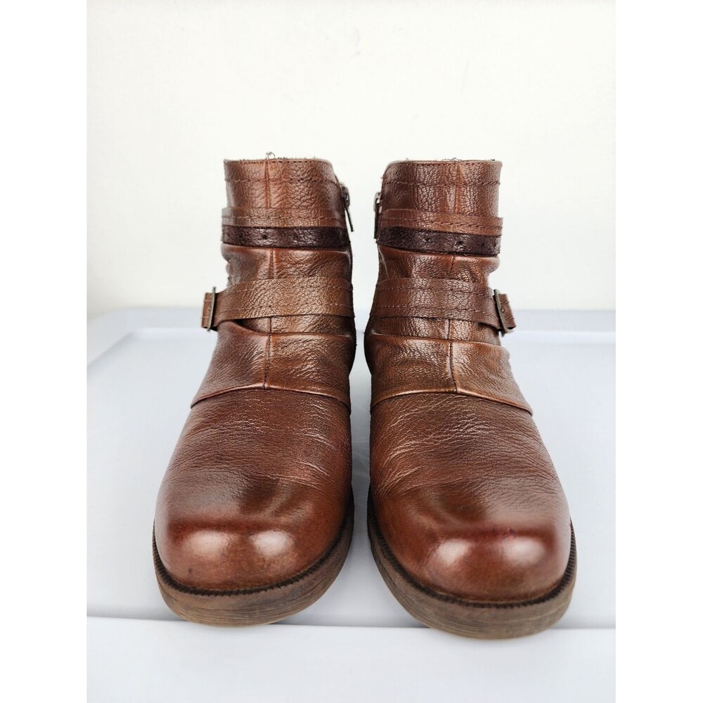 Earth Origins Chestnut Brown Leather Ankle Boots Booties Zippered Buckle 9